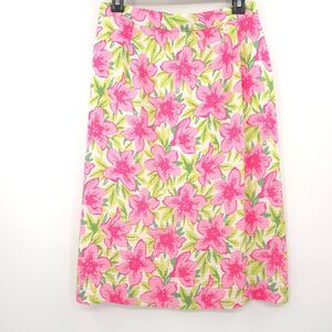 Vintage Talbots skirt 100% silk floral straight pink/green Size 10 cottagecore